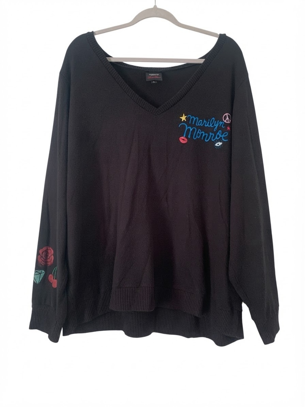 Torrid x Marilyn Monroe Black Graphic Long Sleeve V Neck Pullover Top Sz 3
